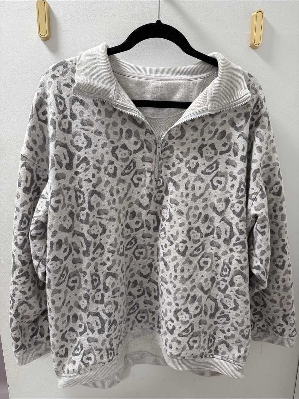 Aerie Leopard Print Half-Zip Pullover in Light Gray